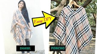 Convert Shawl to Poncho with just 1 cut and 2 straight stitches [upl. by Felix]