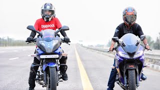 Yamaha R15 V3 VS PULSAR 220  LONG RACE  TOP END [upl. by Akisej]