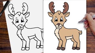 How to draw REINDEER easy step by step Christmas drawing tutorial [upl. by Kimitri]