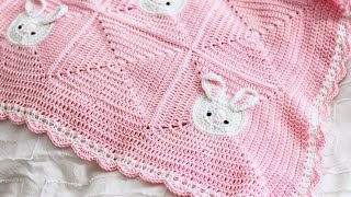 SO CUTE 🥰 An ADORABLE Bunny Crochet Baby Blanket Tutorial 👏❤️ [upl. by Vial]