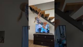 Athletic Girl Climbs Cantilevered Stairs Using Her Hands [upl. by Landri]