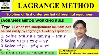 Lagrange Method PDE  Lagrange Method for Partial Differential Equations  Type 1 Questions [upl. by Lashonde729]