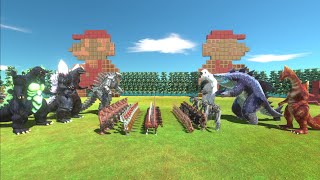 Team Space Godzilla Army vs Team Sharkjira army  animal revolt battle simulator [upl. by Noemad]