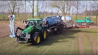 Gülle 2022 mit JohnDeere 8R und Unimog des Lohnunternehmens Peterberns im südlichen Emsland [upl. by Araccot]