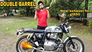 NEW EXHAUST FOR ROYAL ENFIELD GT650  DOUBLE BARREL  MALAYALAM VLOG [upl. by Joed557]