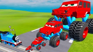 Big amp Small Red Vizor Monster Truck Rescue Bus VS Thomas The Tank Engine  BeamNGdrive 2 [upl. by Ryann]