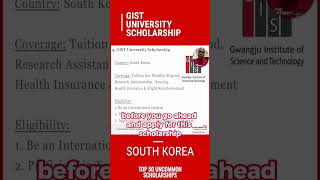 GIST University Scholarship fullyfundedscholarships scholarshipsinsouthkorea [upl. by Popper]