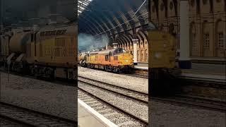 Railhead treatment train leaving York station to go over Scarborough Bridge RHTT Train Railway ￼ [upl. by Ojaras]