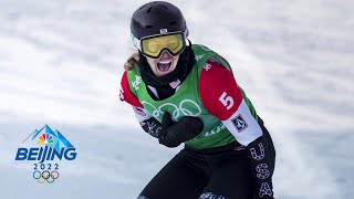 Raw sound Lindsey Jacobellis gold medal moment as she experienced it  2022 Winter Olympics [upl. by Esilana]