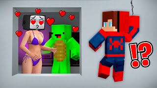 JJ SpiderMan Spy TV WOMAN And Mikey in VILLAGE JJ HELP Him ESCAPE Mikey in Minecraft  Maizen [upl. by Nickelsen]