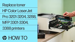 How to replace toner cartridges  HP Color LaserJet Pro 32013204 3288 MFP 33013304 3388 printer [upl. by Notsyrb]