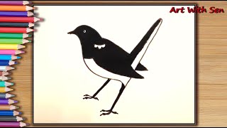 how to draw a magpie robin step by step  doyel pakhi drawing  কিভাবে সহজে দোয়েল পাখি আঁকা যায় [upl. by Alue]