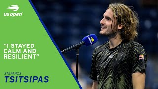 Stefanos Tsitsipas OnCourt Interview  2021 US Open Round 2 [upl. by Oicnanev591]