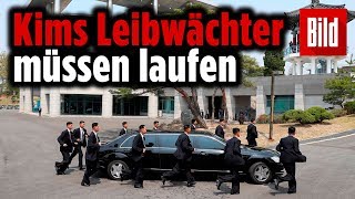 Wie im Film Kim lässt 12 Bodyguards neben seinem LuxusMercedes rennen [upl. by Eiramanad]