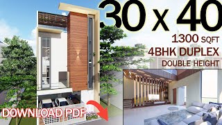 30 x 40 Duplex North facing House design 3D walkthrough amp interior  4 BHK 1300 sqft [upl. by Hnib]