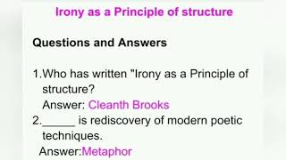 Irony as a Principle of structure questions and Answers [upl. by Ardnuhsed]