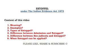 Estoppel in Indian Evidence Act  Section 115 to 117 [upl. by Yllet]