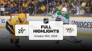 Stars at Predators  October 10 2024  NHL Full Game Highlights [upl. by Yenial300]