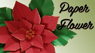 Paper Flower  Poinsettia  Christmas Flower  with Glitter  Very Easy Steps DIY Christmas Decor [upl. by Ellehcim]