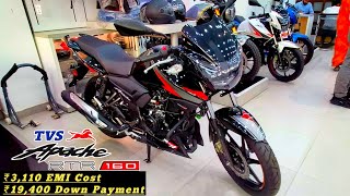 Tvs Apache RTR 160 2V Bs6 2O😍Black Colour  Features Price EMI Cost Down Payment✔️Finance Details [upl. by Bordiuk62]