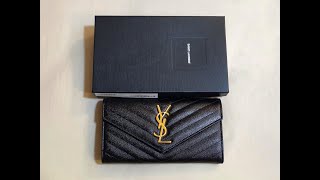 UNBOXING VIDEO YSL SAINT LAURENT MONOGRAM LARGE FLAP WALLET IN LEATHER BLACK [upl. by Stafford]