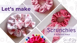 Lets make 4 different types of scrunchies  Super easy sewing project for beginners [upl. by Idaf]