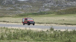 Colonsay Airport fire engine checks runway and prepares to respond ready for a landing Scotland UK [upl. by Refeinnej358]