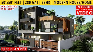 50 x 50 FEET HOUSE DESIGN  5BHK BUNGALOW  280 GAJ  2500 SQUARE FEET HOUSE PLAN  DUPLEX DESIGN [upl. by Llerot579]