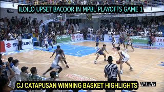 Cj Catapusan winning 3 points shot Highlights  Iloilo upset Bacoor  MPBL Playoffs Game 1 mpbl [upl. by Umont358]