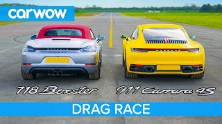 New Porsche 911 vs Boxster GTS  DRAG RACE ROLLING RACE amp BRAKE TEST [upl. by Ardnuasac]