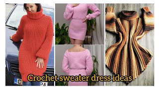 Crochet sweater dress ideas for winter🧶Free pattern crochet crochetgiftideas subscribe [upl. by Rosenzweig]