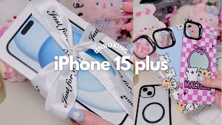 iPhone 15 Plus blue UNBOXING cute amp aesthetic  setup iOS customization accessories ft CASEBANG [upl. by Etty]