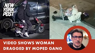 Video woman dragged along NYC street by migrant moped gang linked to dozens of attacks [upl. by Oaoj]