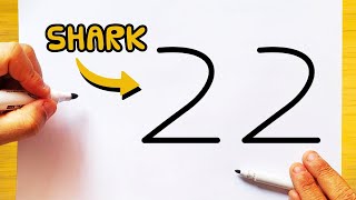 HOW TO DRAW A SHARK FROM THE NUMBER 22 EASY STEP BY STEP [upl. by Yesdnik]