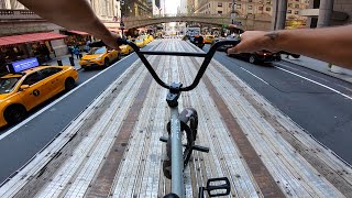 RIDING BMX ON TOP OF MOVING 18 WHEELERS IN NYC 4 [upl. by Lahcar]