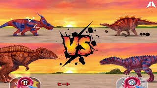 Dinosaur King Awaken 恐竜キング Achelousaurus X Acrocanthosaurus VS Tuojiangosaurus X Allosaurus Atrox [upl. by Anilave]