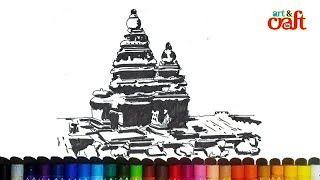 Monuments at Mahabalipuram temple Tamilnadu Drawing Step By Step  Tamil Nadu [upl. by Lavern]