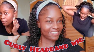 Curly human hair Headband wig from Amazon No Glue No lace [upl. by Niehaus]