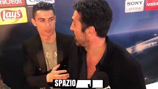 Cristiano Ronaldo interrupts Gianluigi Buffon interview to hug him [upl. by Aicirtal]