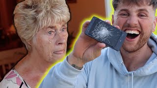 I SMASHED MY GRANDMAS PHONE PRANK [upl. by Pisano603]