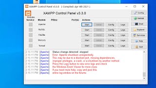 XAMPP Error Apache shutdown unexpectedly Fix [upl. by Ellenig]