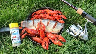 WILD TROUT amp SPICY CRAWFISH COOKOUT ON THE RIVER [upl. by Kalie]