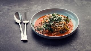 Zucchini Pasta with Roasted Red Pepper Sauce  Slenderberry [upl. by Pike]