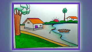 chitra notun chobi aka sobi aka easy scenery drawing and painting [upl. by Accissej]