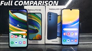 Galaxy F15 vs Galaxy A15 Full Comparison with UI Features Display Battery Specifications [upl. by Nerra]