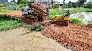 Perfectly Start a New PROJECT Filling Up Around Old Road by Dozer Pushing With 5T Dump Truck Unload [upl. by Irvine]