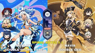 C0 Mualani Double Hydro Vape  C0 Navia Double Geo  Genshin Impact Abyss 51  Floor 12 9 Stars [upl. by Nonnahc560]