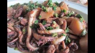 CURLED OCTOPUS STEW WITH POTATOES OLIVES AND CAPERS [upl. by Nedah]