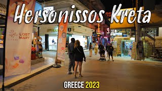 Hersonissos Crete walking tour in 4k nightlife of Hersonissos Kreta Greece 2023 [upl. by Isaacson]