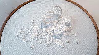 White Work Flower amp Butterfly  easy stitches for beginners [upl. by Ohl666]